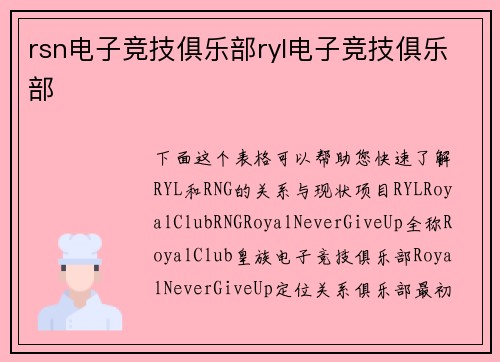 rsn电子竞技俱乐部ryl电子竞技俱乐部